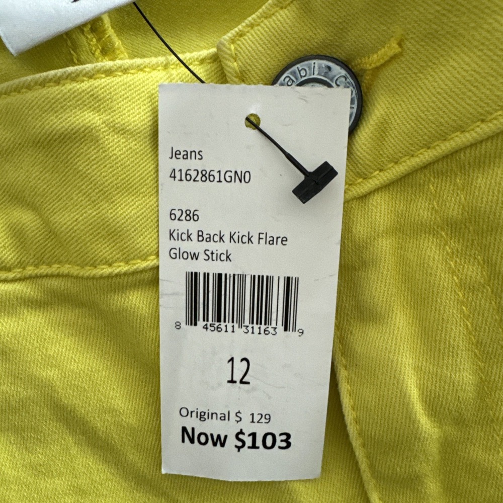 Cabi NWT Size 12 Yellow Glow Stick Kick Back Kick Flare Jeans 5 Pocket - Picture 7 of 7